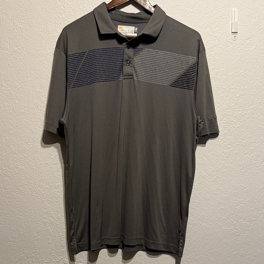 Nicklaus Gray StayDri Performance Polo Shirt Men’s Large Golf Moisture Wicking